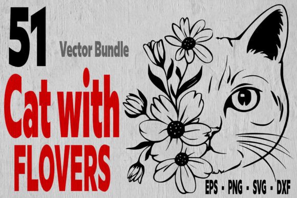51 Floral Cat Bundle, Floral Animal Svg