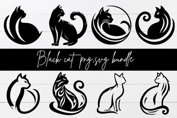 Black Cat Png, Svg Silhouette Bundle