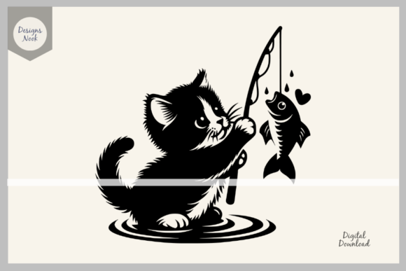Cat and Fish SVG File Clipart Silhouette