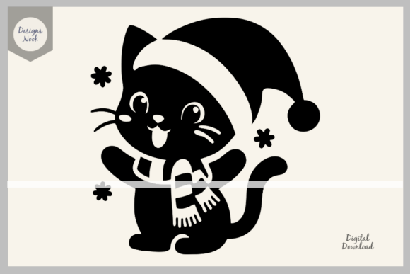 Cat Santa SVG Clipart Silhouette PNG DXF