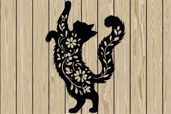 Floral Dancing Cat Stencil SVG