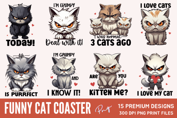 Funny Cat Coaster Sublimation Bundle