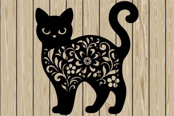 Halloween Floral Cat Stencil SVG