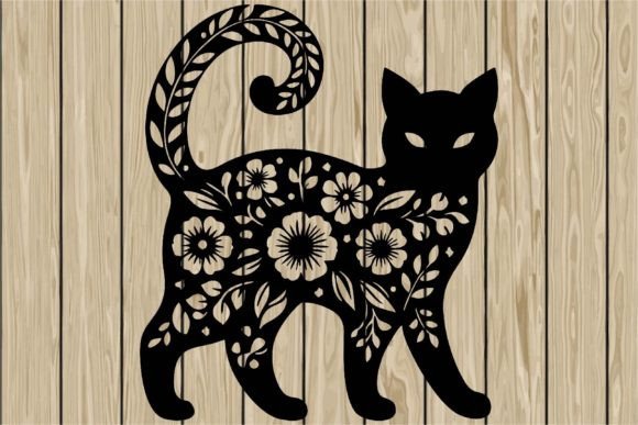 Halloween Floral Creepy Cat Stencil SVG