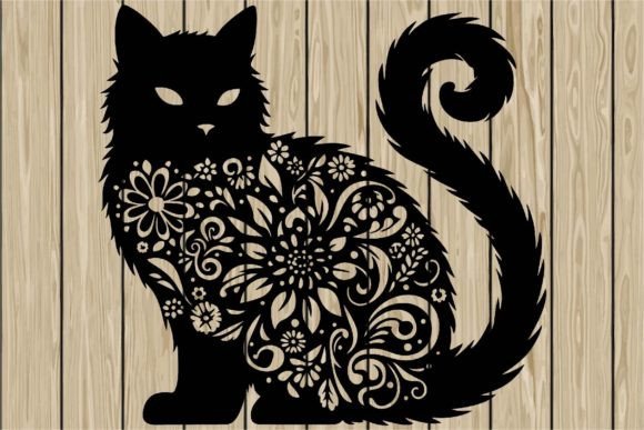 Halloween Floral Scary Cat Stencil SVG