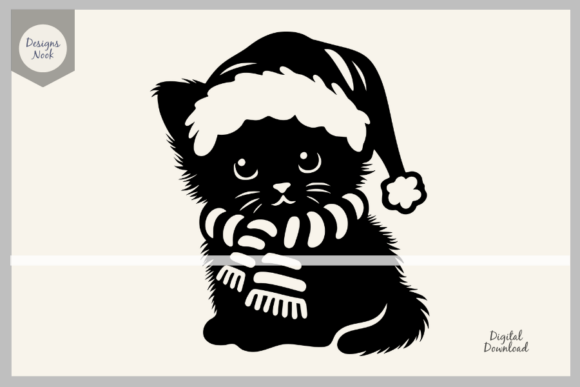 Kitten Santa SVG Clipart Silhouette PNG