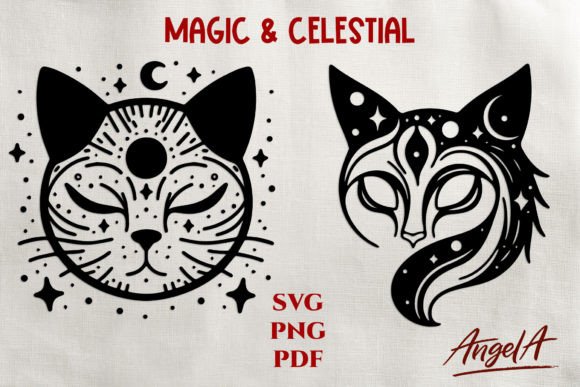 Magic and Celestial Cat Face SVG Cut