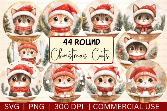 Round Christmas Cat PNG SVG Images